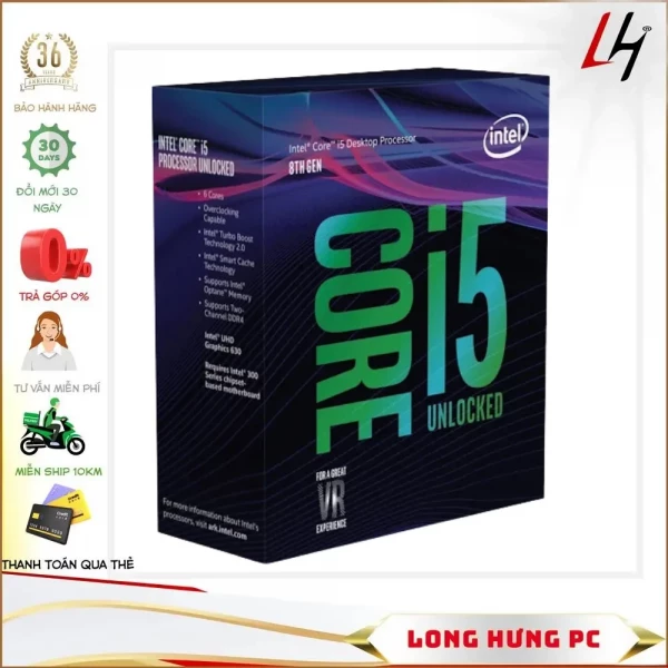 CPU Intel Core i5-8600K (3.6GHz Turbo Up To 4.3GHz, 6 nhân 6 luồng, 9MB Cache, Coffee Lake)