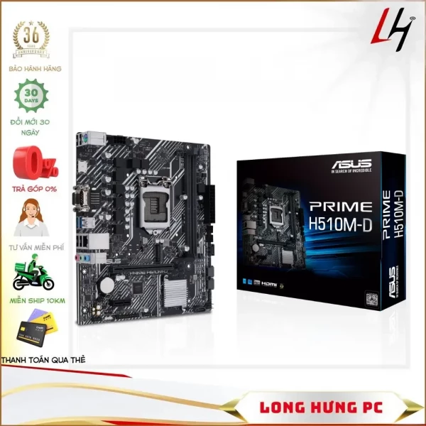 Mainboard ASUS PRIME H510M-D (Intel H510, Socket 1200, m-ATX, 2 khe Ram DDR4)