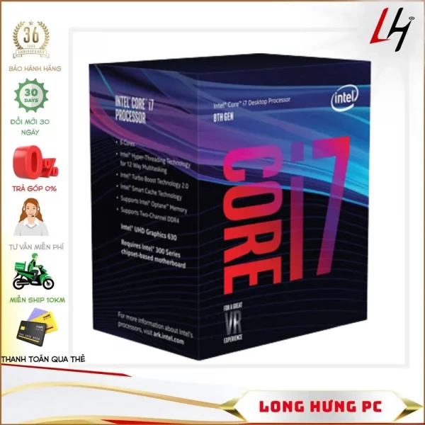 CPU Intel Core i7 8700K (3.7GHz Turbo Up To 4.7GHz, 6 nhân 12 luồng, 12MB Cache, Coffee Lake)