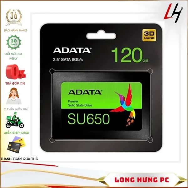 Ổ cứng SSD Adata SU650 120GB 2.5 inch SATA3 (Đọc 520MB/s - Ghi 450MB/s) - (ASU650SS-120GT-R)