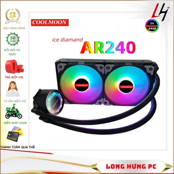 Tản nhiệt AIO Coolmoon AR 240 RGB 2 Fan Black