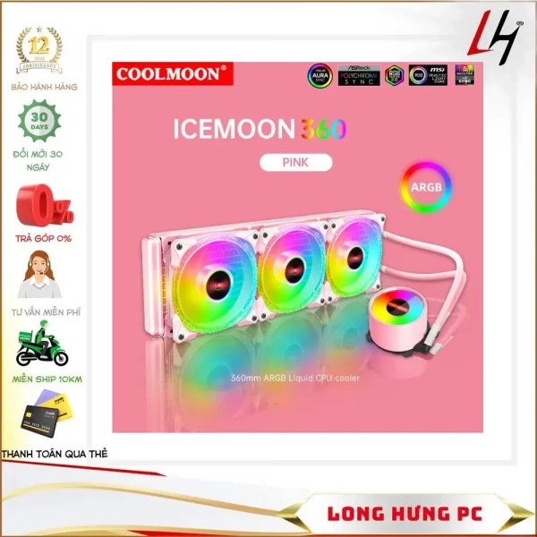 Tản Nhiệt Nước All in One Coolmoon ICEMOON 360 Màu Hồng