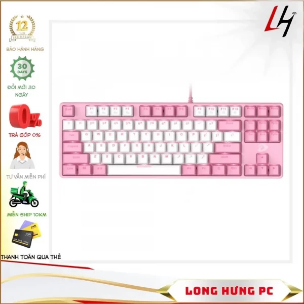 Bàn phím cơ Gaming DAREU EK87 Pink - Hồng (PINK-LED, Blue/ Brown/ Red D switch)