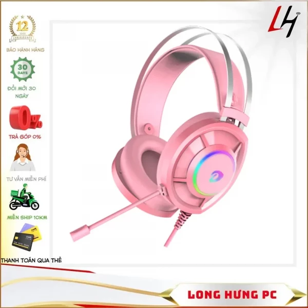 Tai nghe Gaming Dareu EH469 Queen 7.1 RGB Led - Hồng Pink Có Tai Mèo