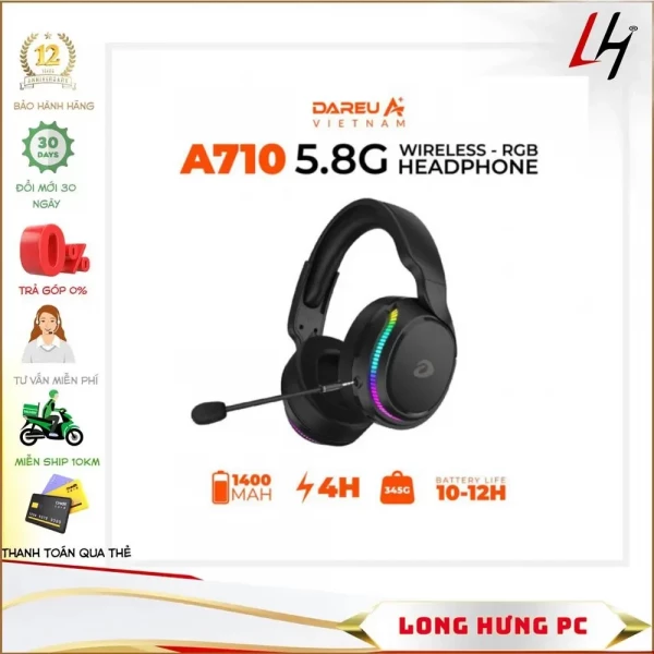 Tai nghe không dây Dareu A710 LED RGB / Wireless 5.8Ghz