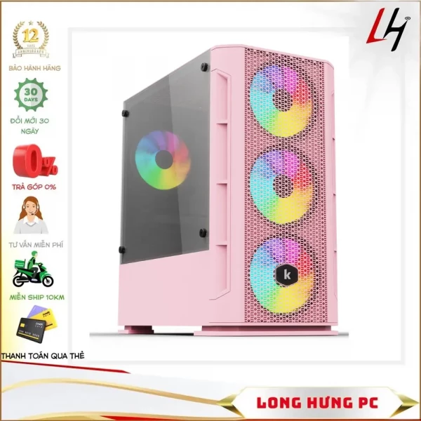 Vỏ máy vi tính KENOO ESPORT G362 - Mầu Hồng - (Size M-ATX)