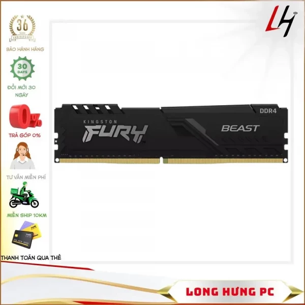 Ram Desktop Kingston Fury Beast (KF432C16BB1/16) 16GB (1x16GB) DDR4 3200Mhz