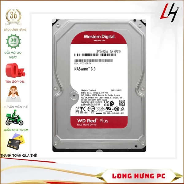 Ổ cứng HDD WD 8TB Red Plus 3.5 inch, 5640RPM, SATA, 128MB Cache (WD80EFZZ)