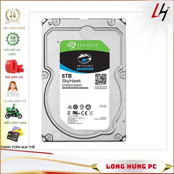 Ổ cứng HDD Seagate Skyhawk 6TB 3.5 inch, 5400RPM, SATA, 256MB Cache (ST6000VX001)