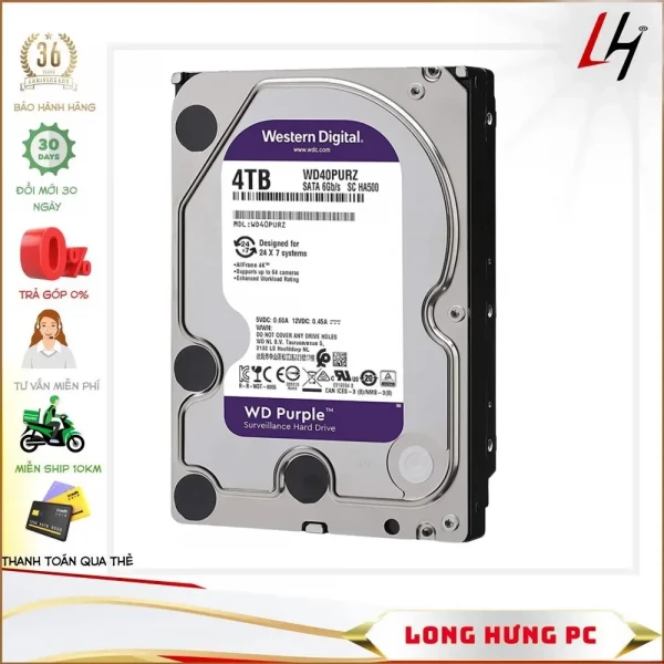 Ổ cứng Western Digital Purple 4TB 64MB Cache WD40PURZ