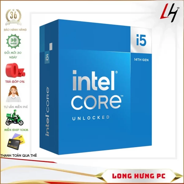 CPU Intel Core i5-14600KF Socket LGA1700 - 14 core 20 thread up to 5.3GHz, bao gồm 6 lõi P-core (3.5 upto 5.3GHz)/ 24MB Intel® Smart Cache/  Max TDP 181W