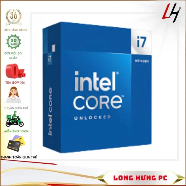 CPU Intel Core i7-14700KF Socket LGA1700 - 20 core 28 thread up to 5.6GHz, bao gồm 8 lõi P-core (3.4 upto 5.5GHz)/ 33MB Intel® Smart Cache/  Max TDP 253W