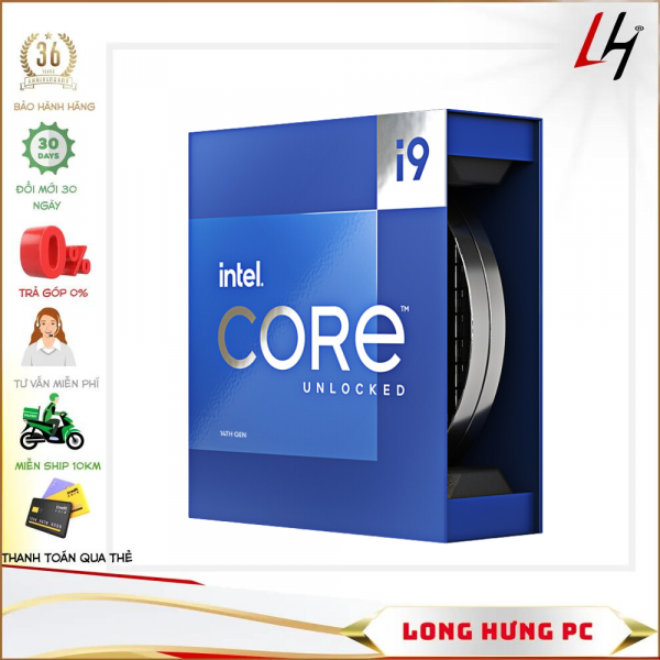 CPU Intel Core i9-14900KF Socket LGA1700 - 24 core 32 thread up to 6GHz, bao gồm 8 lõi P-core (3.2 upto 5.6GHz)/ 36MB Intel® Smart Cache/  Max TDP 253W