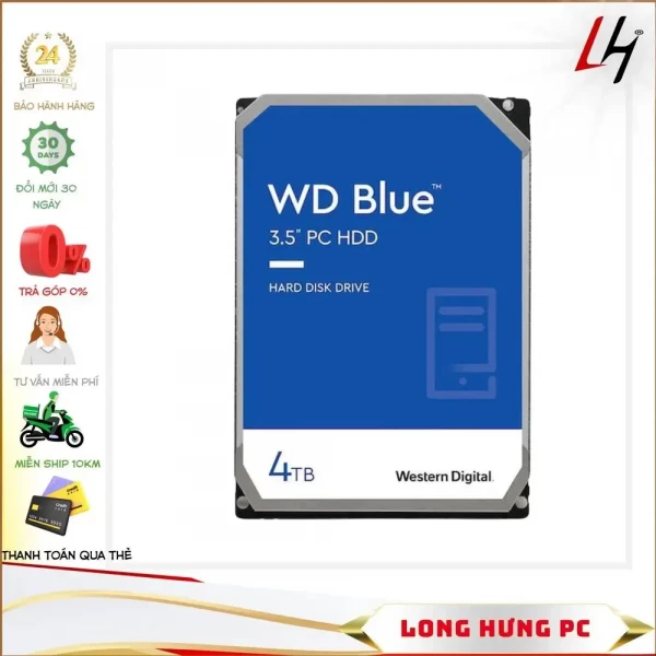 Ổ CỨNG HDD WESTERN DIGITAL 4TB BLUE (WD40EZAX) (5400RPM/256MB CACHE/3.5 INCH/SATA3)