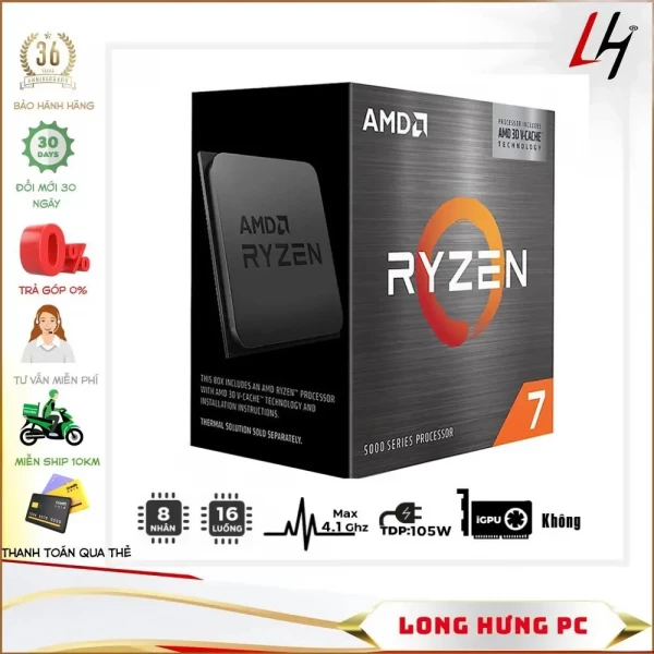 CPU AMD Ryzen 7 5700X3D / 3.0GHz Boost 4.1GHz / 8 nhân 16 luồng / 100MB / AM4