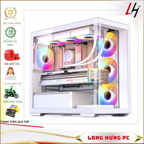 Vỏ case Jonsbo D300 White (MATX,màu trắng,Kính Cong)