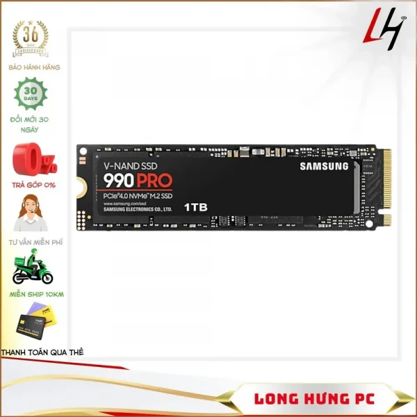 Ổ cứng SSD Samsung 990 PRO 1TB PCIe NVMe 4.0x4 (Đọc 7450MB/s - Ghi 6900MB/s) - (MZ-V9P1T0BW) 