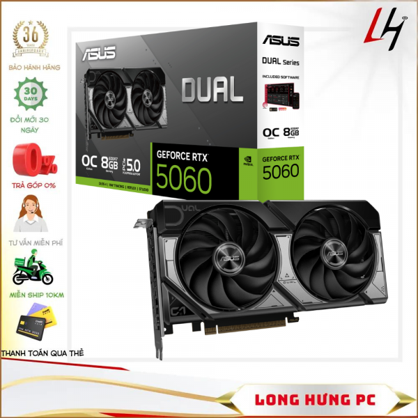 VGA ASUS Dual RTX 5060 8GB GDDR7 OC (DUAL-RTX5060-O8G)