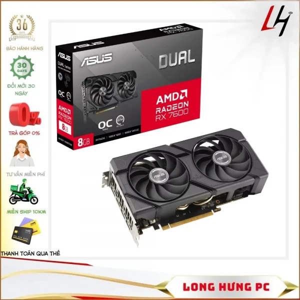 VGA Asus Dual RX 7600 8GB EVO OC (DUAL-RX7600-O8G-EVO)