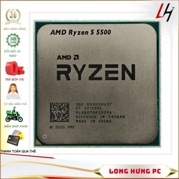 CPU AMD Ryzen 5 5500 (AMD AM4 - 6 Core - 12 Thread - Base 3.6Ghz - Turbo 4.2Ghz - Cache 19MB - No iGPU)