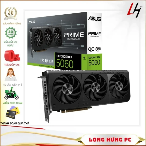 VGA ASUS PRIME RTX 5060 8GB GDDR7 OC (PRIME-RTX5060-O8G)