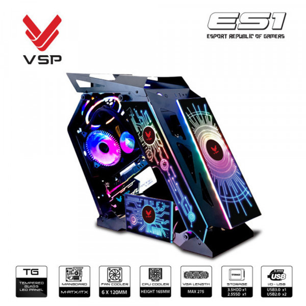 Vỏ Case Máy Tính VSP Esport Republic Of Gamers ES1 - Đen