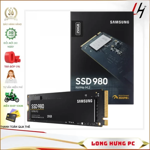 Ổ cứng SSD Samsung 980 250GB PCIe NVMe 3.0x4 (Đọc 2900MB/s - Ghi 1300MB/s)