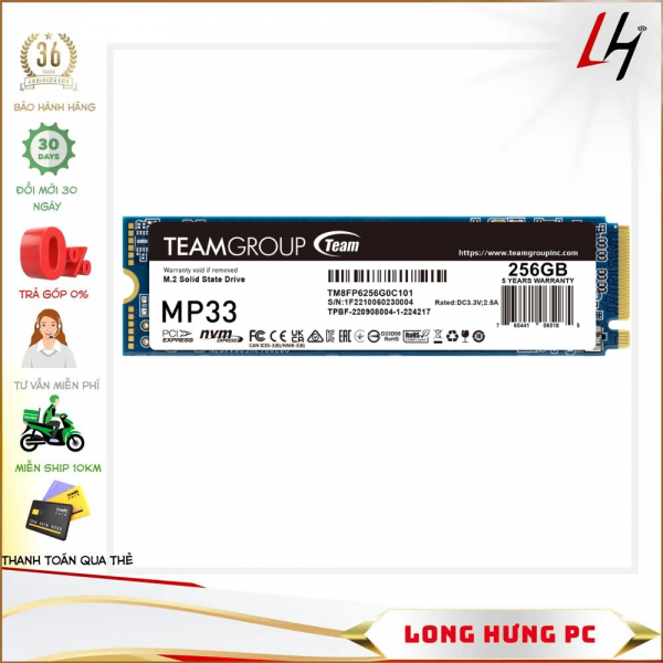 SSD Team MP33 256GB M2-2280 PCI-E Gen3x4 (Đọc 1600MB/s - Ghi 1000MB/s)