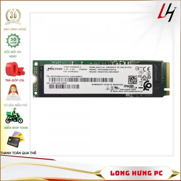 Ổ Cứng SSD Micron 2200 256GB NVME M.2 PCIE Gen 3.0 x 4 (Đọc 3000MB/s - Ghi 1050MB/s)