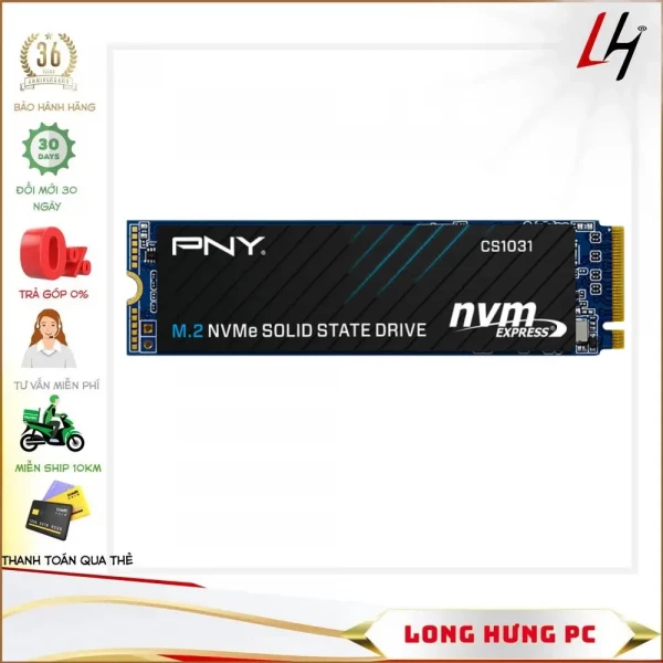 Ổ cứng SSD PNY CS1031 256GB M.2 2280 PCIe NVMe Gen 3x4 (Đọc 1700MB/s - Ghi 1100MB/s)