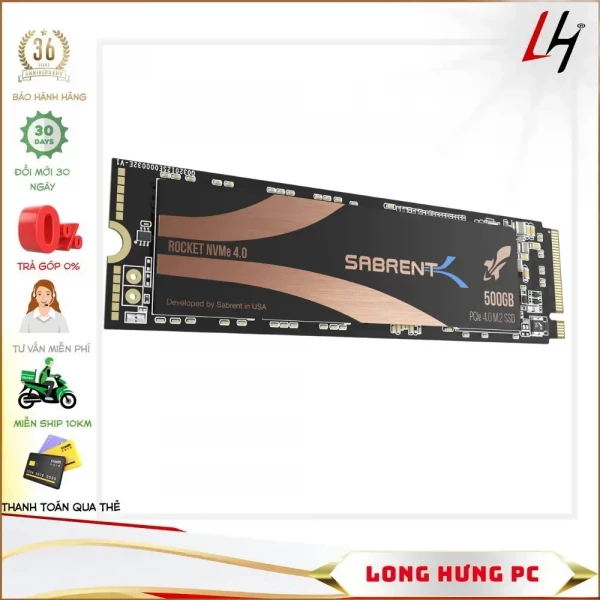 SSD Sabrent Rocket 500GB M.2 NVMe PCIe Gen 4.0 x4 (Đọc 5000MB/s - Ghi 2500MB/s)