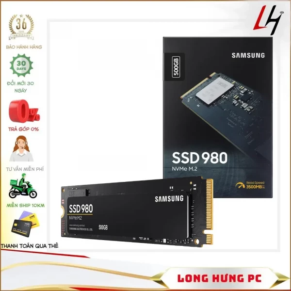 Ổ cứng SSD Samsung 980 500GB PCIe NVMe 3.0x4 (Đọc 3100/s - Ghi 2600MB/s)