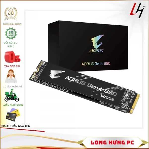 Ổ cứng SSD Gigabyte Aorus 500GB M.2 2280 PCIe NVMe Gen 4x4 (Đọc 5000MB/s - Ghi 2500MB/s) (GP-AG4500G)