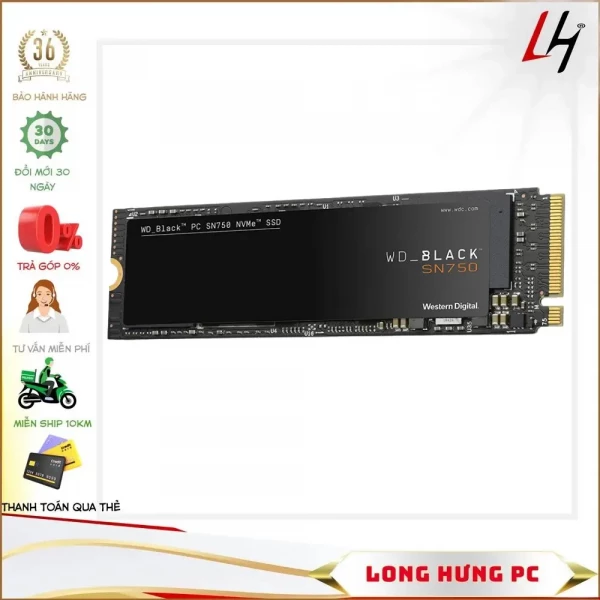 Ổ Cứng SSD WD Black SN750 500GB M.2 2280 PCIe NVMe 3x4 (Đọc 3430MB/s - Ghi 2600MB/s)