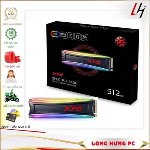 Ổ cứng SSD Adata XPG SPECTRIX S40G RGB 512GB M.2 2280 PCIe NVMe Gen 3x4 (Đọc 3500MB/s - Ghi 3000MB/s)