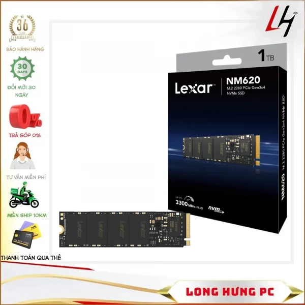 Ổ cứng SSD Lexar NM620-1TB M.2 2280 PCIe (Đọc 3300MB/s - Ghi 3000MB/s)