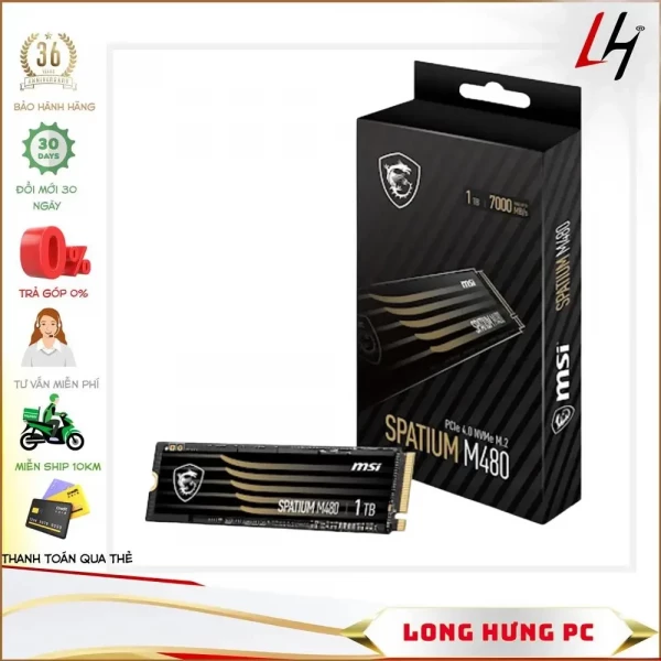 SSD MSI Spatium M480 PCIe 4.0 NVMe M.2 1TB (Đọc 7000MB/s - Ghi 5500MB/s)