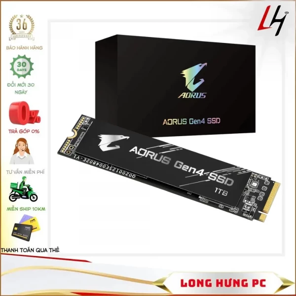 Ổ cứng SSD Gigabyte Aorus 1TB PCIe Gen4 x4 NVMe M.2 (Đọc 5000MB/s - Ghi 4400MB/s) (GP-AG41TB)