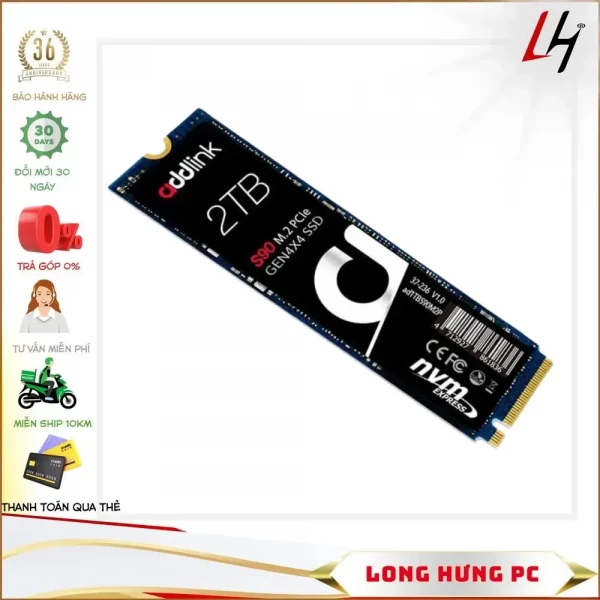 Ổ cứng SSD 2TB Addlink S90 M.2 2280 PCle Gen4x4 TLC (Đọc 5000MB/s - Ghi 4400MB/s)