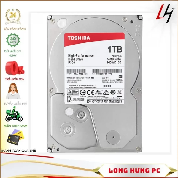 Ổ Cứng HDD Toshiba P300 1TB (3.5 inch, Sata3 6Gb/s, Cache 64MB, 7200rpm)