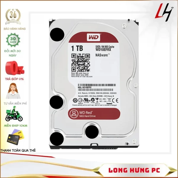 Ổ cứng HDD Western Digital Red 1TB (3.5 inch, Sata3 6Gb/s, 64MB Cache, 5400rpm)