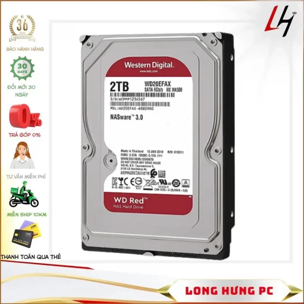 Ổ cứng HDD Western Digital Red 2TB (3.5 inch, SATA3 6Gb/s, 256MB Cache, 5400rpm)