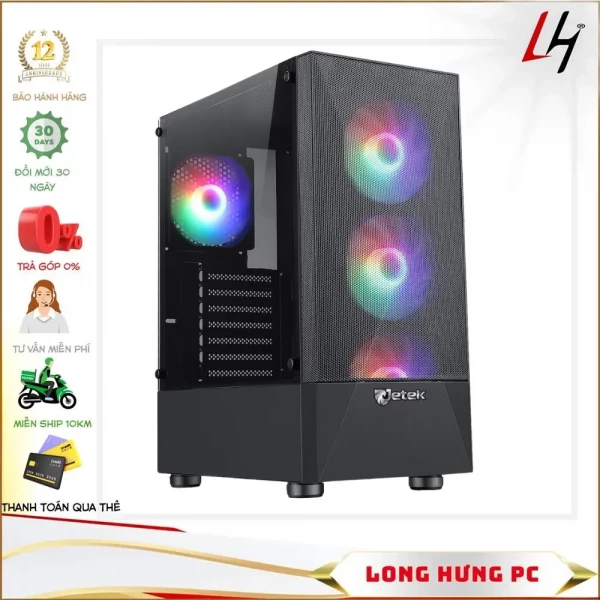 Vỏ Case JETEK SQUID R3 BLACK 3 FAN RGB (Mid Tower/Màu Đen)