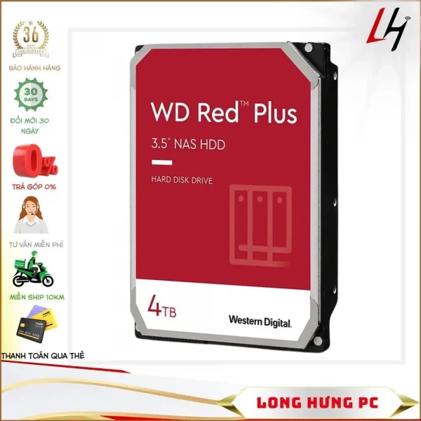 Ổ Cứng HDD Western Red 4TB PLUS NAS (3.5 inch, SATA3 6Gb/s, 64MB Cache, 5400rpm)