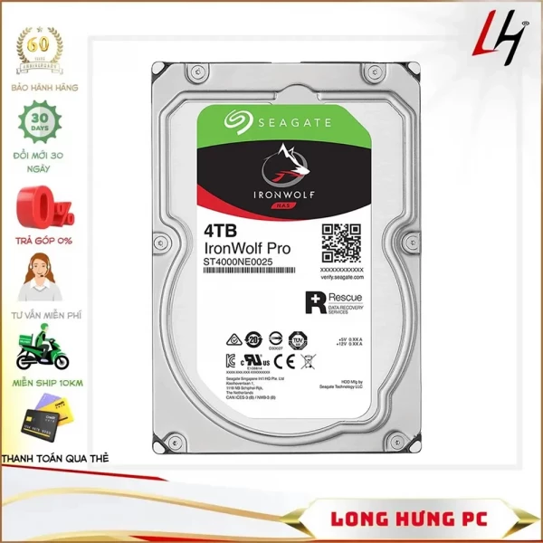 Ổ Cứng HDD Seagate Ironwolf Pro 4TB (3.5 inch, SATA3 6Gb/s, 128MB Cache, 7200rpm)