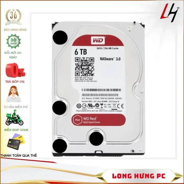 Ổ cứng HDD Western RED NAS 6TB (3.5 inch, SATA3 6Gb/s, 256MB Cache, 5400rpm)