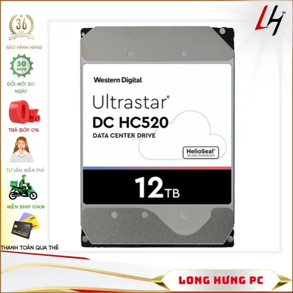 Ổ Cứng HDD WD Western Enterprise Ultrastar DC HC520 12TB (3.5 inch, Sata3 6Gb/s, 256MB Cache, 7200rpm)