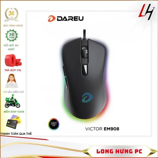 Chuột Gaming Dareu EM908 (LED RGB, BRAVO sensor)