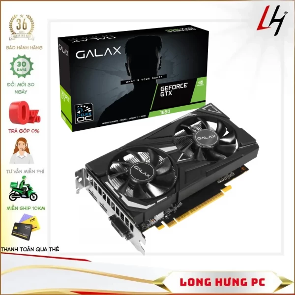 VGA GALAX GTX 1650 (1-Click OC) EX BLACK 4GB (4GB GDDR6, 128-bit, HDMI +DP + DVI-D)