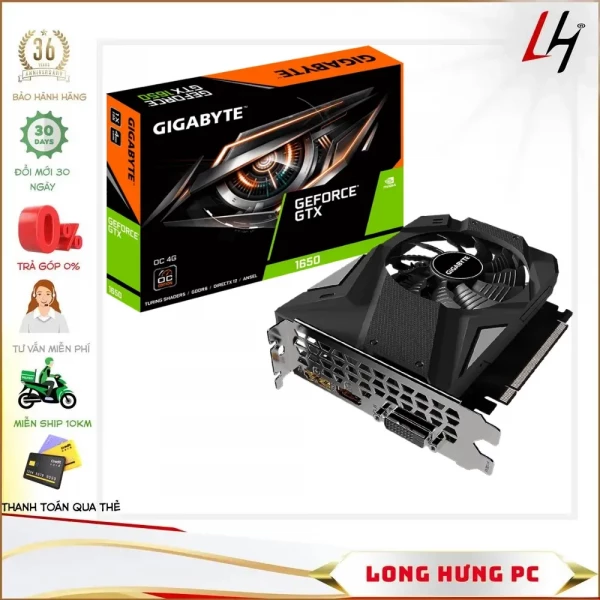 VGA GIGABYTE GTX 1650 D6 OC (4GB GDDR6, 128-bit, HDMI +DP + DVI-D)